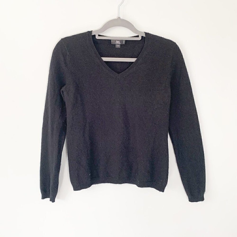 Holt Renfrew hr2 Black‎ 100% Cashmere V-Neck Sweater Womens Size Medium